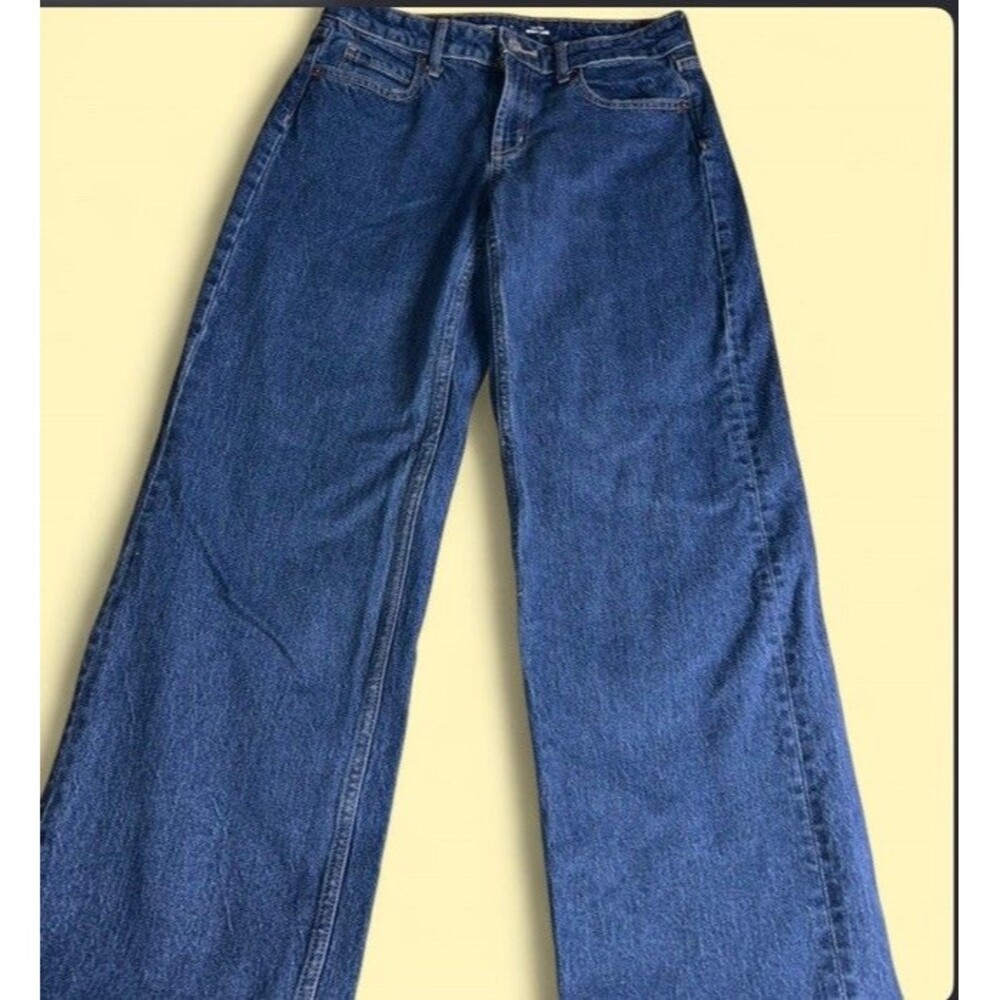 Old Navy Wide-Leg Blue Denim Jeans Button Zip 5-Pocket Medium Wash Petites Women